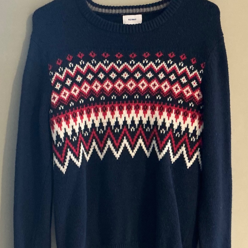 Old Navy Women’s S Navy Fair Isle‎ Cotton Blend Sweater Ski Lodge Nordic Preppy
